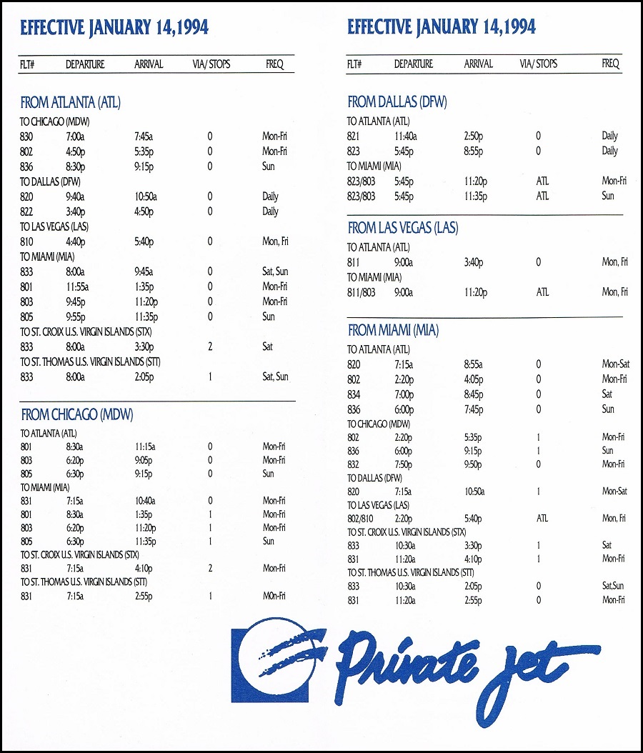 Private Jet Expeditions January 14, 1994 System Timetable ...