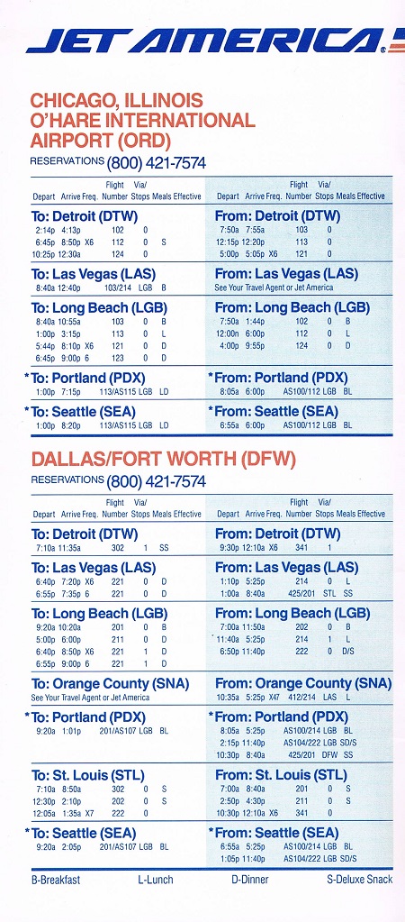 Jet America Airlines June 7, 1987 System Timetable – departedflights2.com